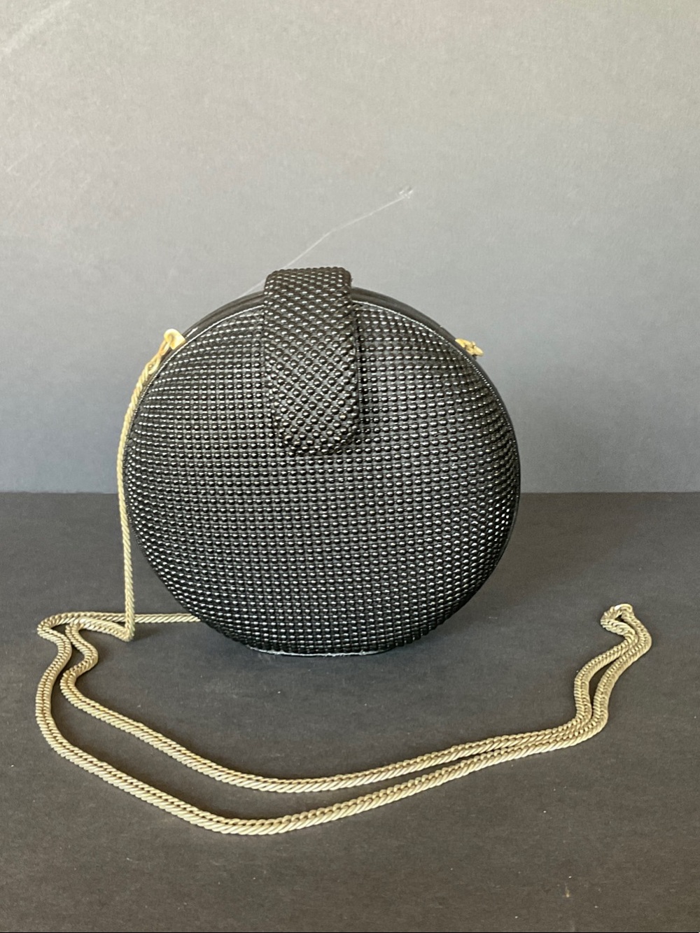 Vintage Whiting & Davis Black Bubble Mesh Evening Bag Gold Chain